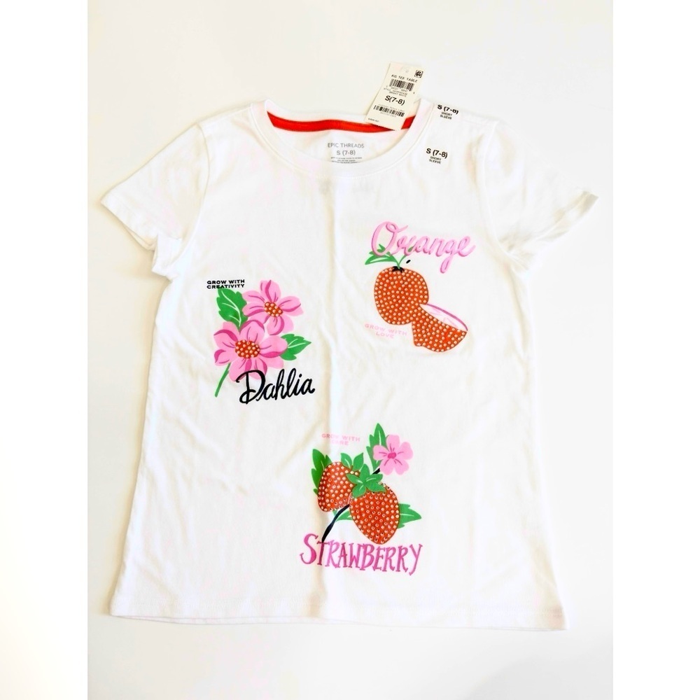 Girls Epic Threads Tshirt New with Tags Flower Strawberry Orange Size S (7-8)